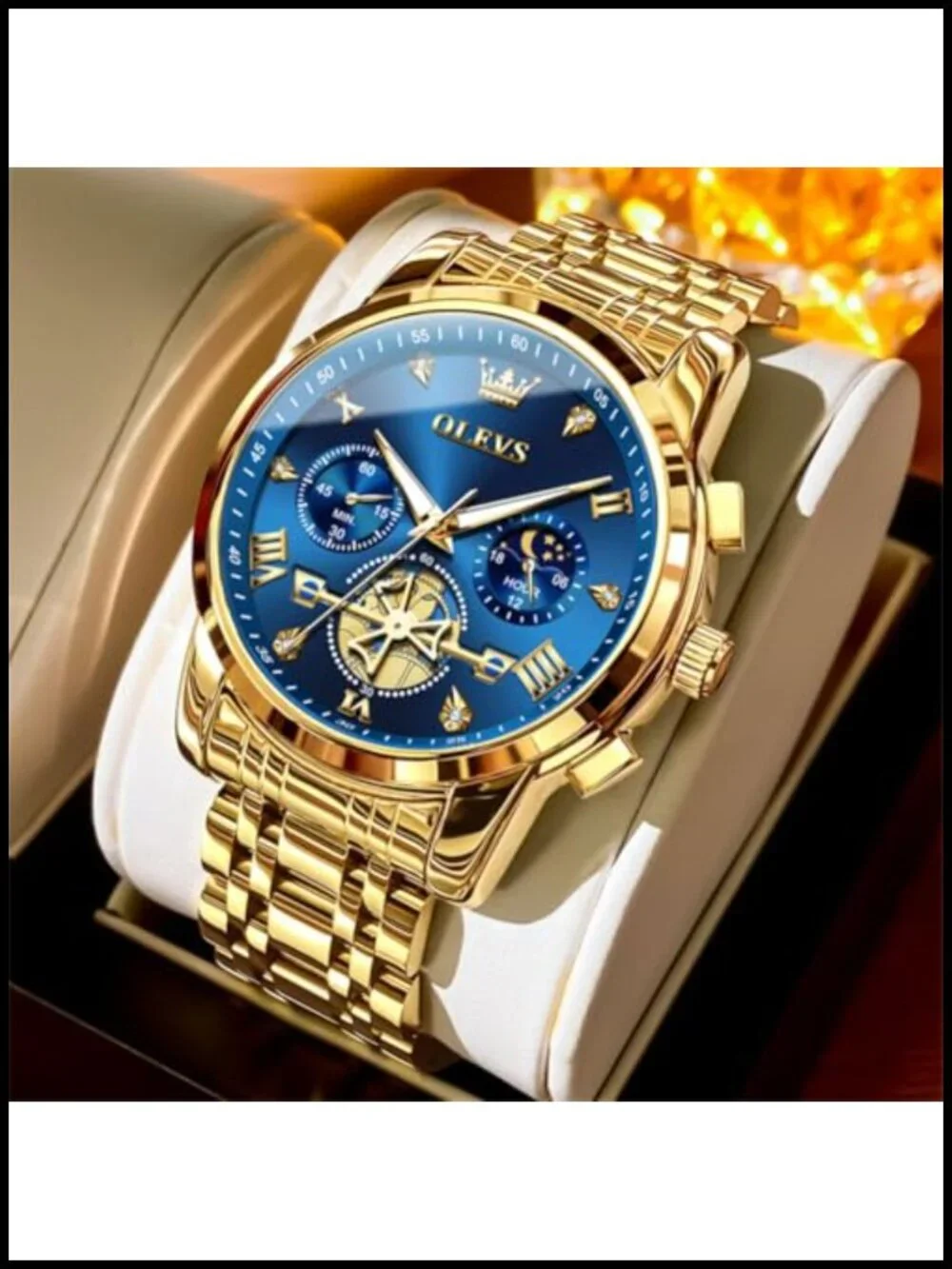 OLEVS Men's Chronograph Dress Watch Stainless Steel Big Face Quartz Watch